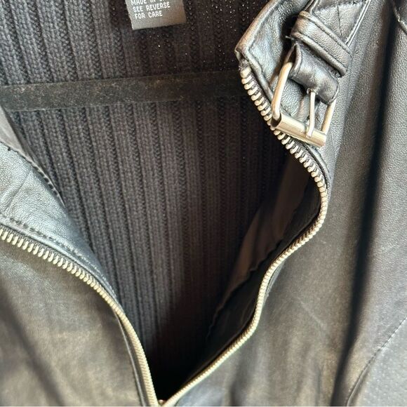 Maurice Sassoon,black cotton/leather zip sweater, size large - Picture 6 of 15